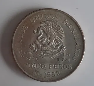 Moneda 5 Pesos Mexicanos 1952