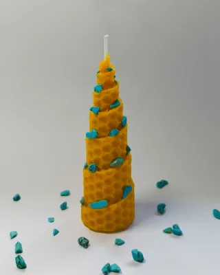 Velas de miel artesanales con piedras turquesa etc