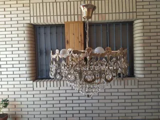 Lámpara de latón y cristal plateada