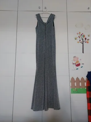 Vestido fiesta plateado talla S