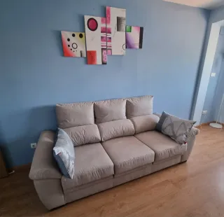 Sofá 3 plazas beige tela