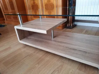 Mesa de centro cristal y madera