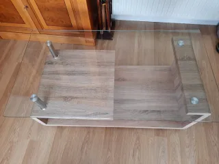 Mesa de centro cristal y madera