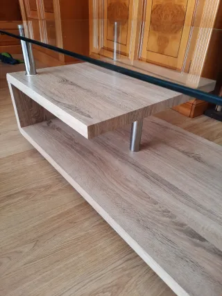 Mesa de centro cristal y madera