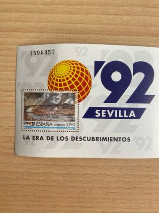 Set 3 láminas sellos Expo 92 Sevilla