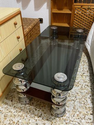 2 Mesas de centro cristal y metal