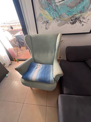 Sillón orejero STRANDMON Ikea azul turquesa