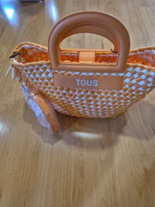 Capazo Tous Rafia Naranja Blanco Nuevo