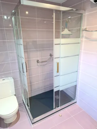 Mampara de ducha cristal y metal + plato