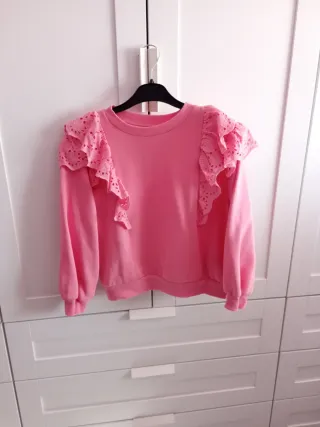Sudadera H&M niña volantes rosa 6-8 años