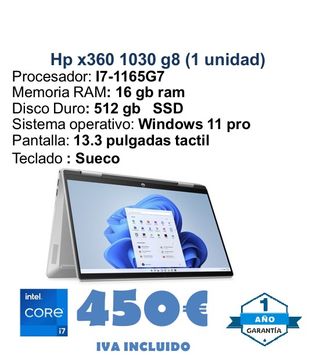HP x360 1030 g8 i7 16GB RAM 512GB SSD
