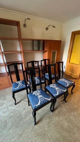 Mesa de comedor de cristal + 6 sillas madera