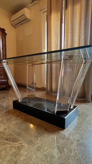 Mesa de comedor de cristal + 6 sillas madera