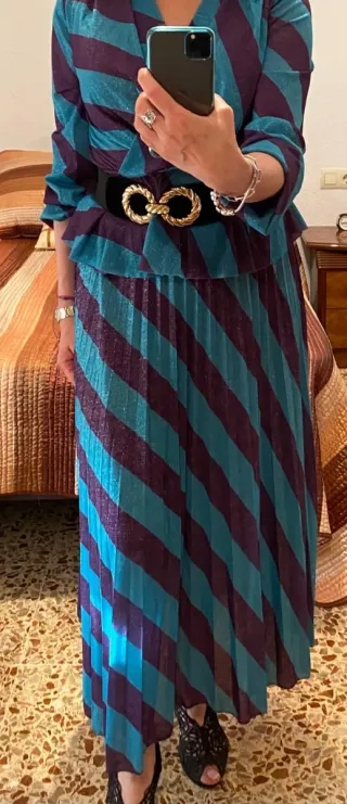 Conjunto rayas morado y turquesa