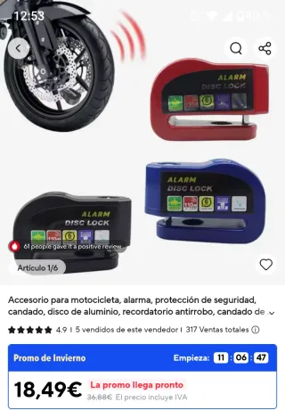 Candado de disco para moto con alarma
