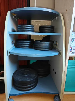 Conjunto de discos de pesas y barras