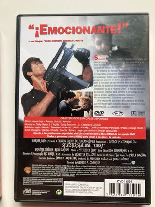 Lote 2 Películas DVD Stallone: First Blood y Cobra