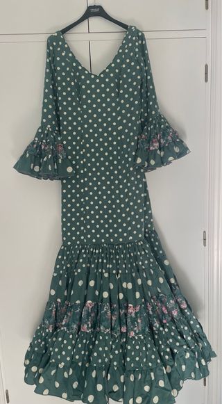 Traje Flamenca Canastero Verde Lunares
