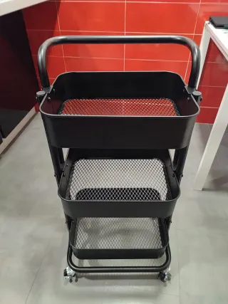 Carrello ausiliario a 3 livelli con ruote, nuovo, nero