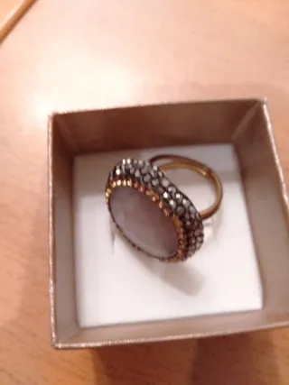 Anillo Cuarzo Rosa Ajustable Dorado