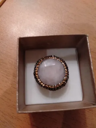 Anillo Cuarzo Rosa Ajustable Dorado