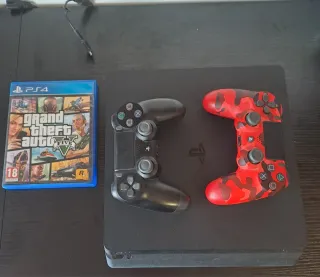 PS4 Slim Negra + 2 Mandos + GTA V