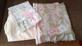 Juego sábanas 135cm floral rosa y verde