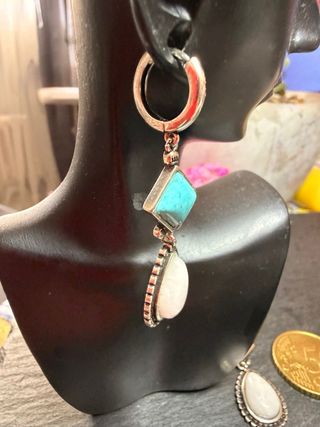 Pendientes Plata 925 Turquesa y Piedra Luna