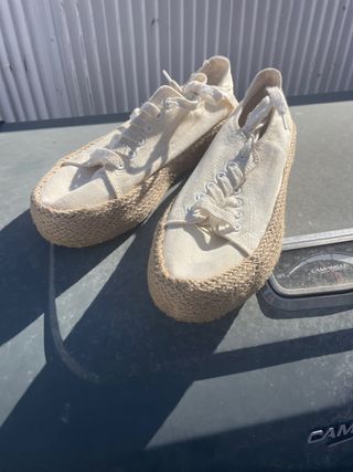 Alpargatas plataforma yute lona blancas