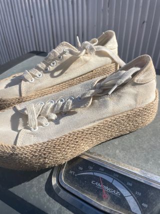 Alpargatas plataforma yute lona blancas