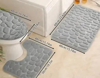 Set 3 alfombras baño gris piedra
