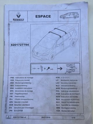 Barras de techo Renault Espace V Originales