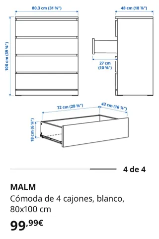 Conjunto 2 Cómodas y 2 Mesitas MALM Ikea