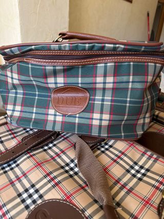 Conjunto Maletas Viaje Cuadros Beige y Verde