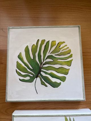 Cuadros Decorativos Hoja Verde Pintados a Mano