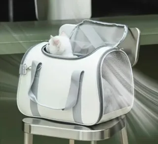 Transportín para mascotas gris y blanco