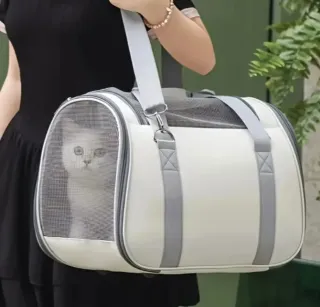Transportín para mascotas gris y blanco