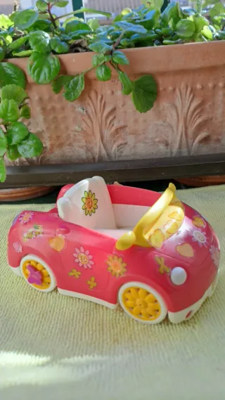 Cochecito Pin y Pon rosa con flores