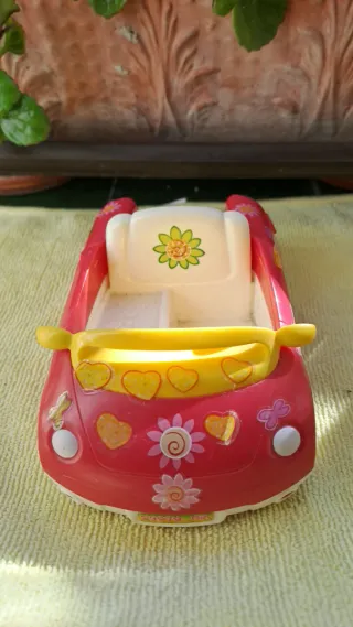 Cochecito Pin y Pon rosa con flores