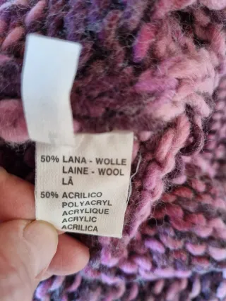 Cardigan misto lana lavorato a maglia rosa e viola