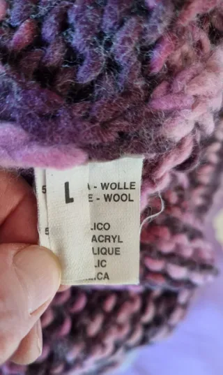 Cardigan misto lana lavorato a maglia rosa e viola