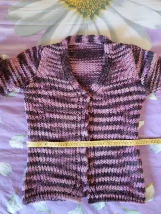 Cardigan misto lana lavorato a maglia rosa e viola