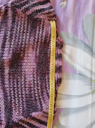 Cardigan misto lana lavorato a maglia rosa e viola