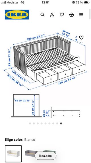 Cama infantil Ikea HEMNES 3 cajones blanca