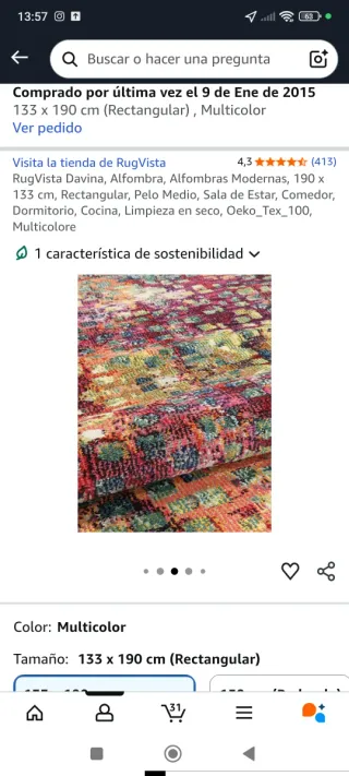 Alfombra Rectangular Multicolor 133x190