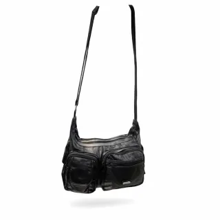 Bolso Negro Piel Múltiples Bolsillos