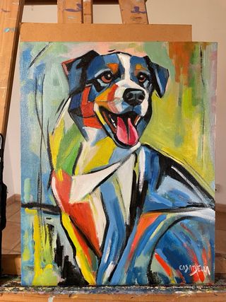 Cuadro original al óleo perro abstracto