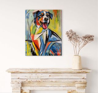 Cuadro original al óleo perro abstracto