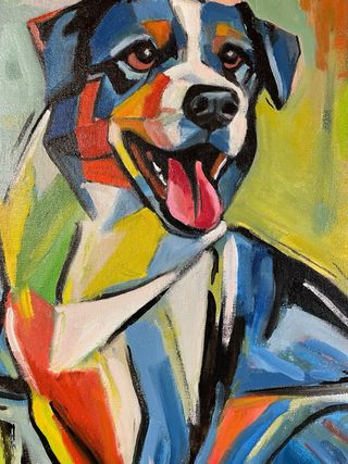 Cuadro original al óleo perro abstracto