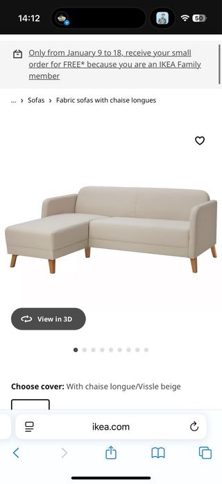 Sofá chaise longue beige IKEA
